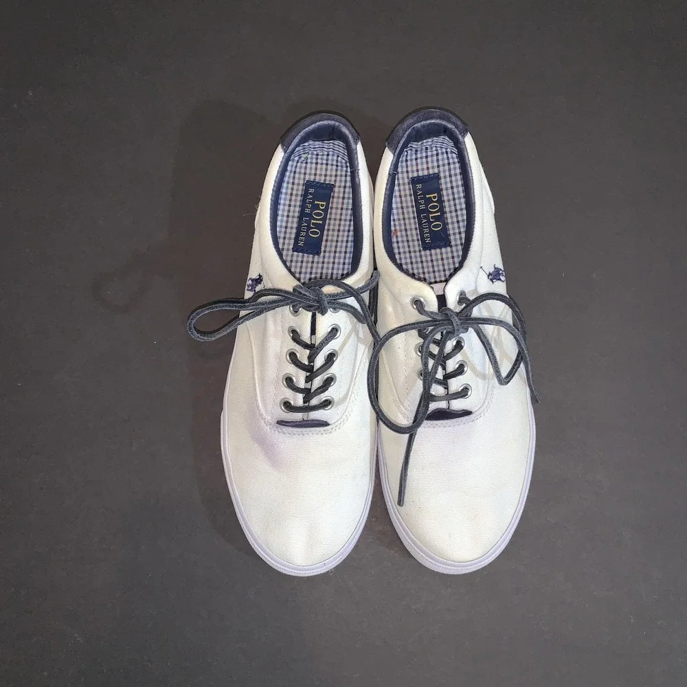 Polo Ralph Lauren Sneakers Mens Size 10.5D Vaughn White Canvas Lace Up Casual